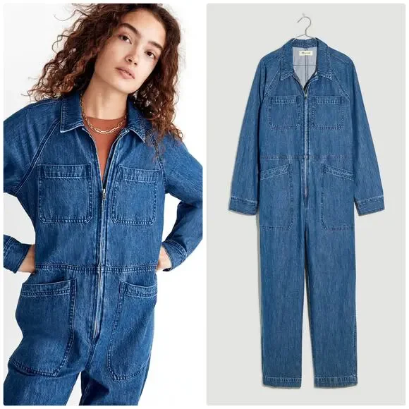 Madewell Denim Jumpsuit Womens Medium Retro Coveralls Long Sleeve Relaxed - Picture 8 of 8